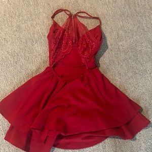 M red dress with lace back and padded bra area